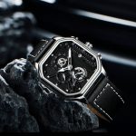 Trsoye Luminous Leather Men’s Watch Black Silver