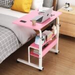 .Double Layer Adjustable Laptop Desk With Wheels (Pink Color)