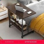 .Double Layer Adjustable Laptop Desk With Wheels (Brown Color)
