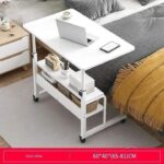 .Double Layer Adjustable Laptop Desk With Wheels (White Color)