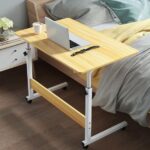 .Single Adjustable Laptop Desk With Wheels (Wood Color)
